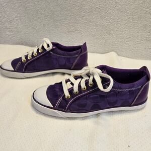 Coach Barrett Signature Canvas Sneakers Womens 6 B Purple Jacquard Low Top Shoes